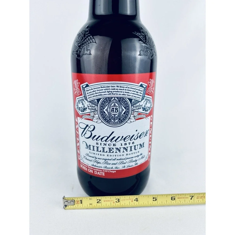 Vintage Budweiser Millennium Glass Beer Bottle Coin Bank Display Piece 14.5''